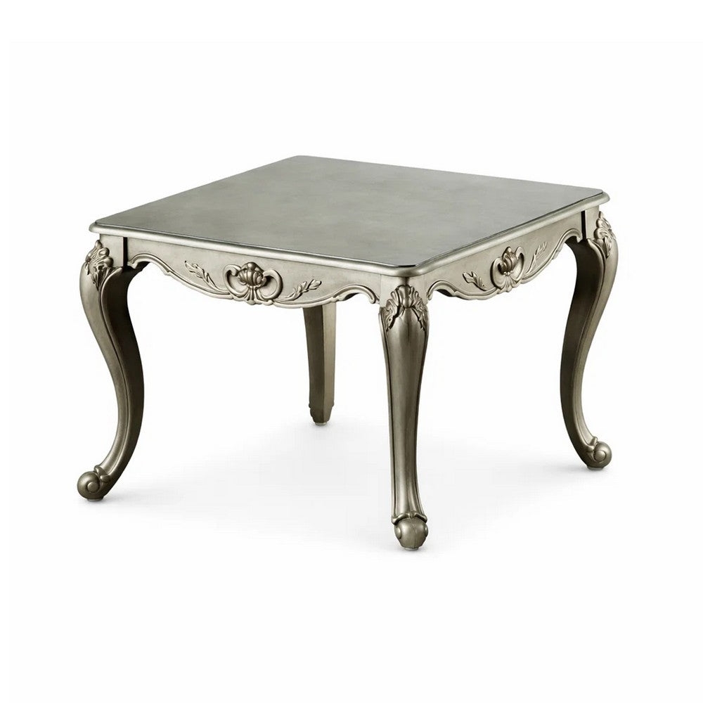 Miz Side End Table | 28" | Carved Cabriole Legs | Champagne Silver