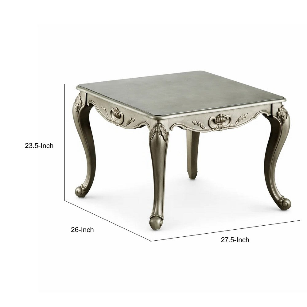Miz Side End Table | 28" | Carved Cabriole Legs | Champagne Silver