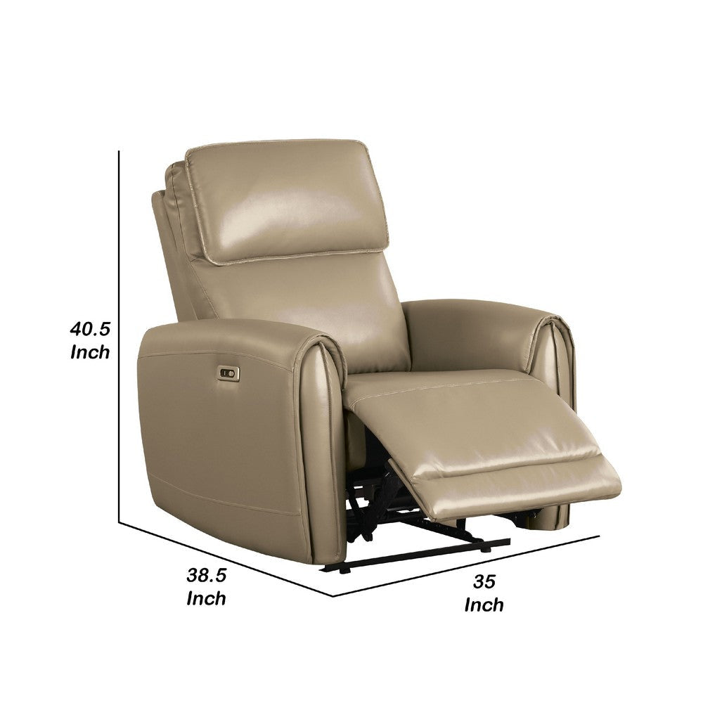 Sily Power Recliner Chair | Flange Trim | Foam Beige Faux Leather Seat BM340959