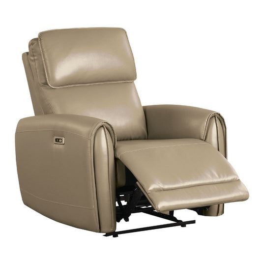 Sily Power Recliner Chair | Flange Trim | Foam Beige Faux Leather Seat
