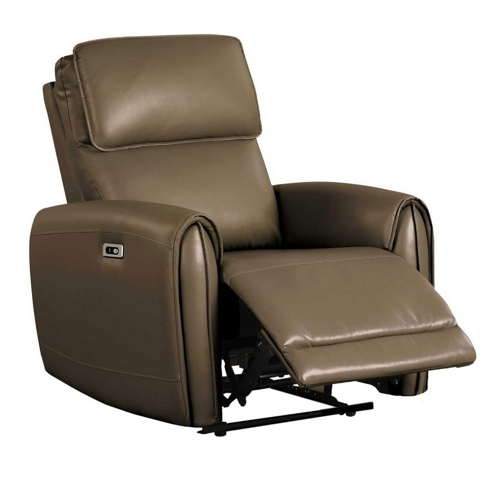 Sily Power Recliner Chair | Flange Trim | Foam Gray Faux Leather Seat