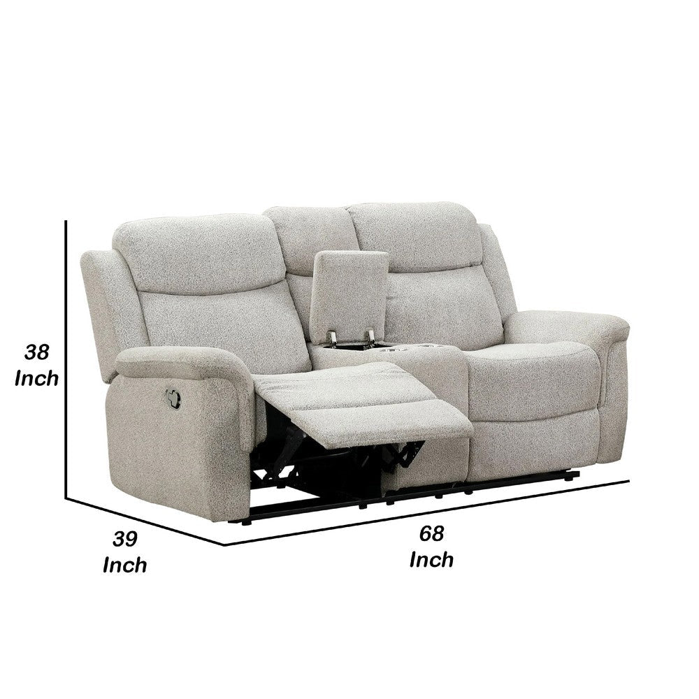Becy Manual Reclining Loveseat w Console | 2 Cup Holders | Light Gray BM340963