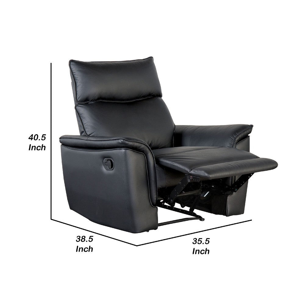 Lenne Manual Recliner Chair | Flared Padded Arms | Black Leather Match BM340964
