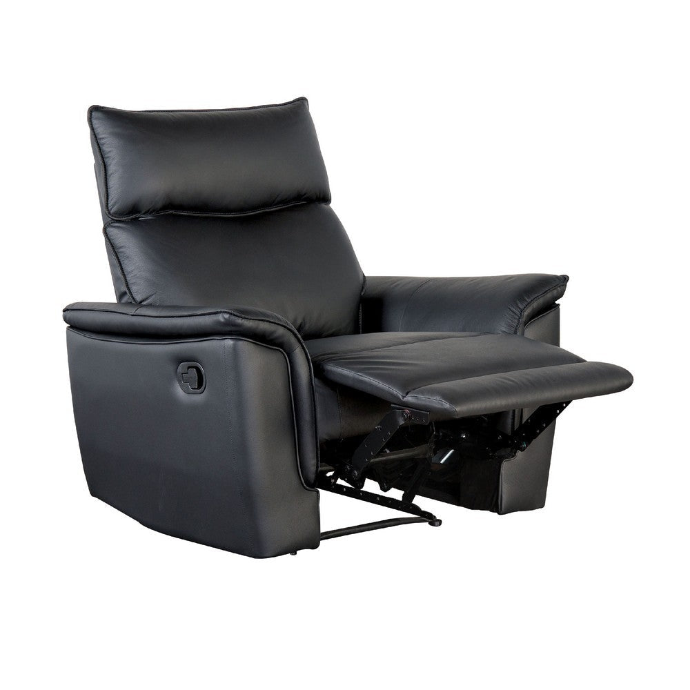 Lenne Manual Recliner Chair | Flared Padded Arms | Black Leather Match