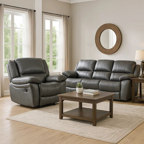 Larus Manual Recliner Chair | Pillow Top Arms | Dark Gray Leather Match