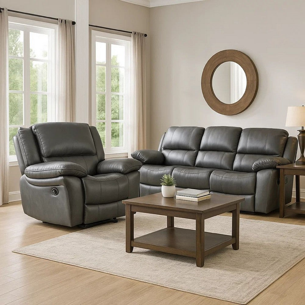 Larus Manual Recliner Chair | Pillow Top Arms | Dark Gray Leather Match