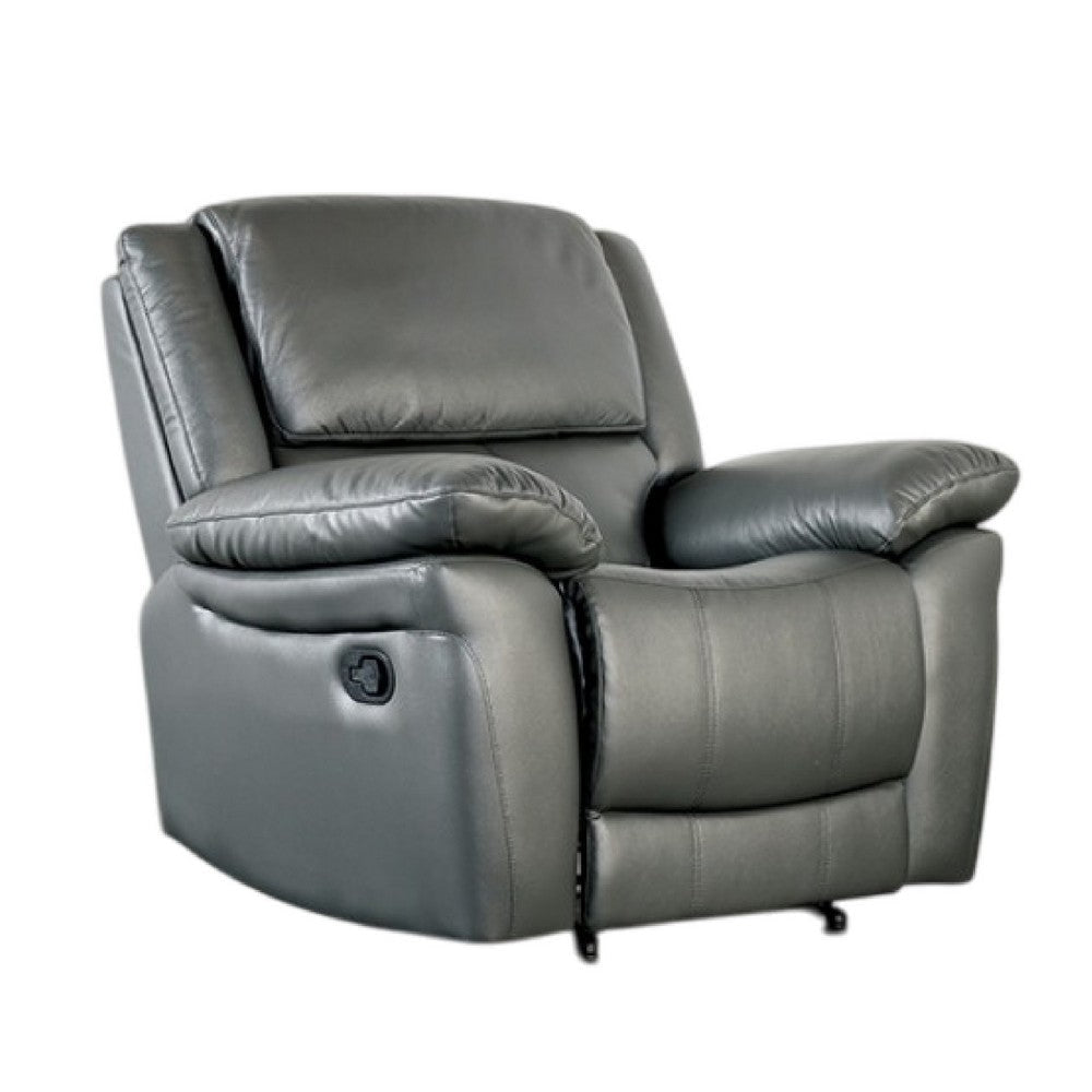 Larus Manual Recliner Chair | Pillow Top Arms | Dark Gray Leather Match
