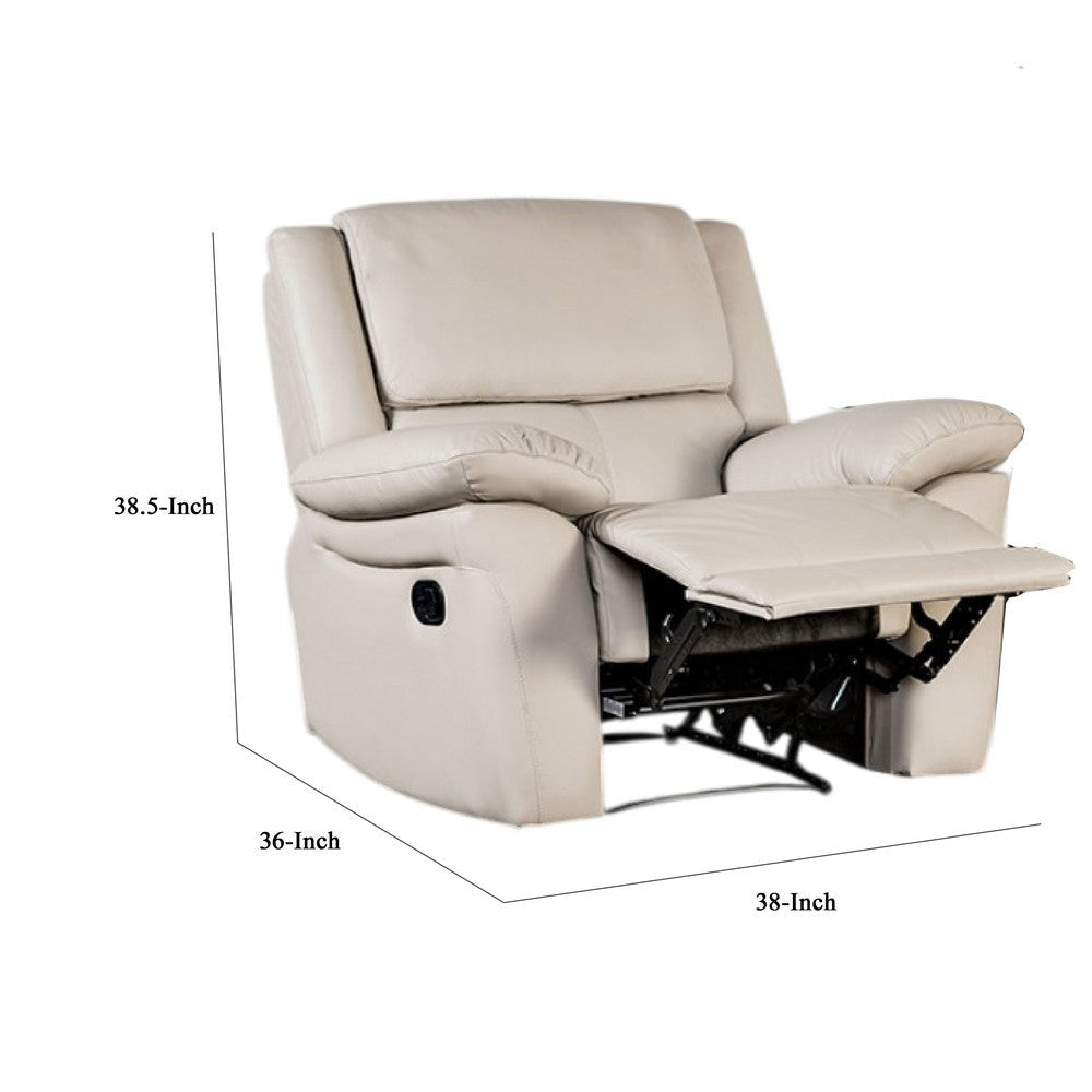 Larus Manual Recliner Chair | Pillow Top Arms | Off White Leather Match BM340966