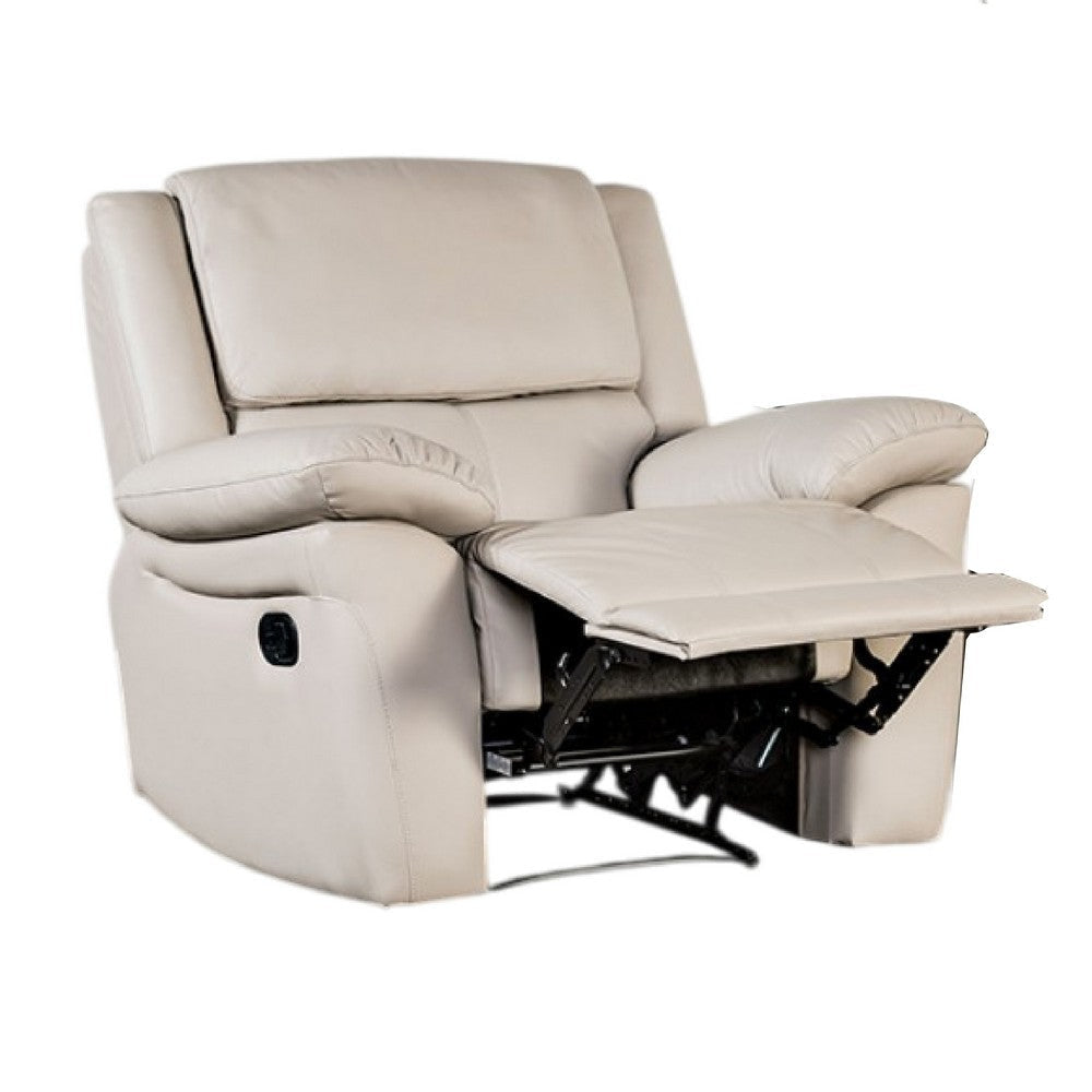 Larus Manual Recliner Chair | Pillow Top Arms | Off White Leather Match