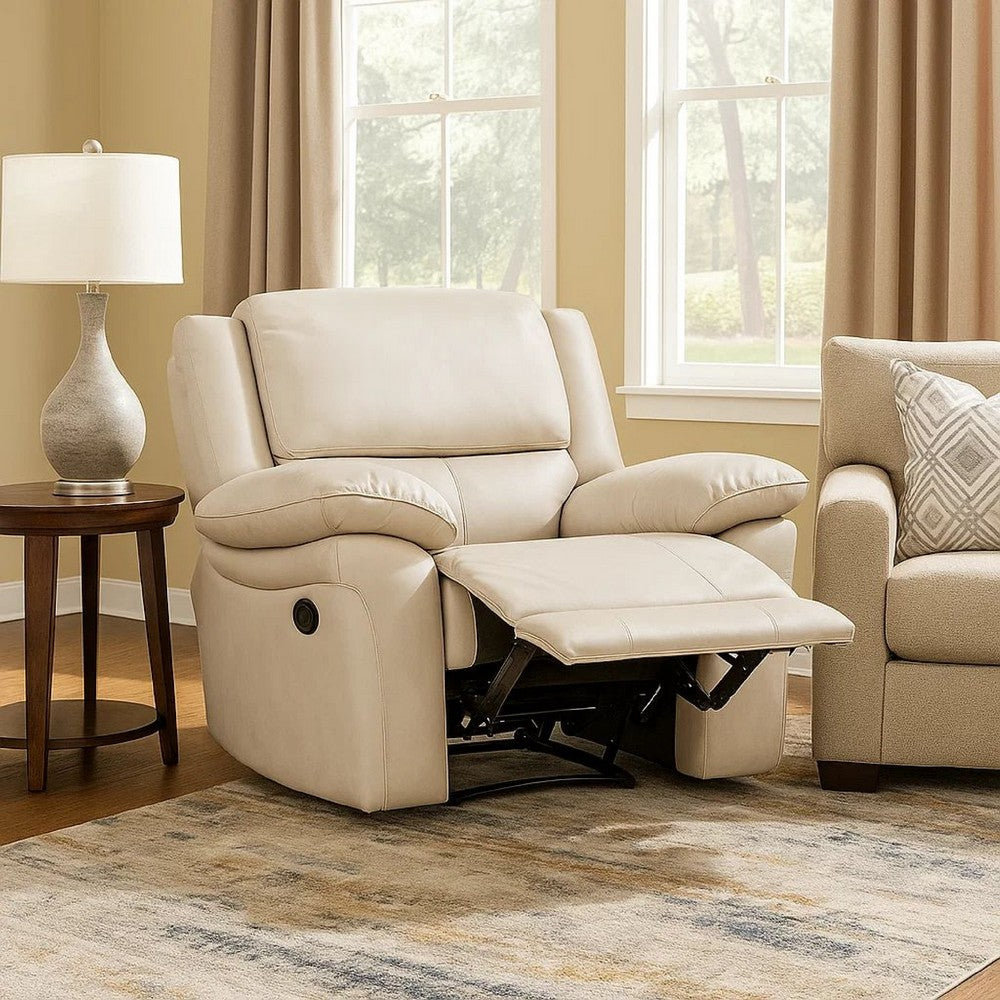 Larus Manual Recliner Chair | Pillow Top Arms | Off White Leather Match