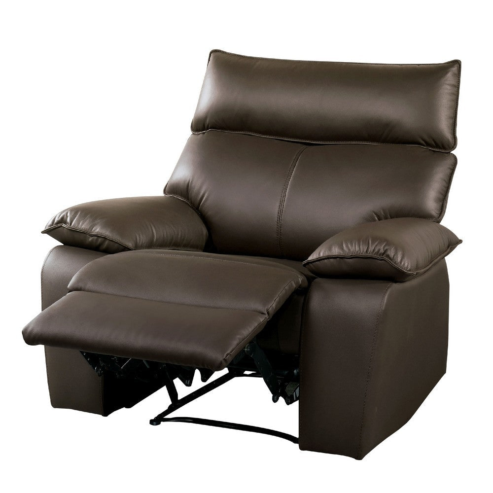 Ozy Manual Recliner Chair | Pillow Top Arms | Dark Brown Leather Match