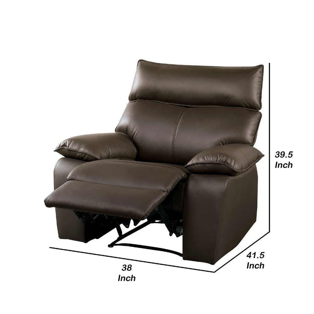 Ozy Manual Recliner Chair | Pillow Top Arms | Dark Brown Leather Match BM340967
