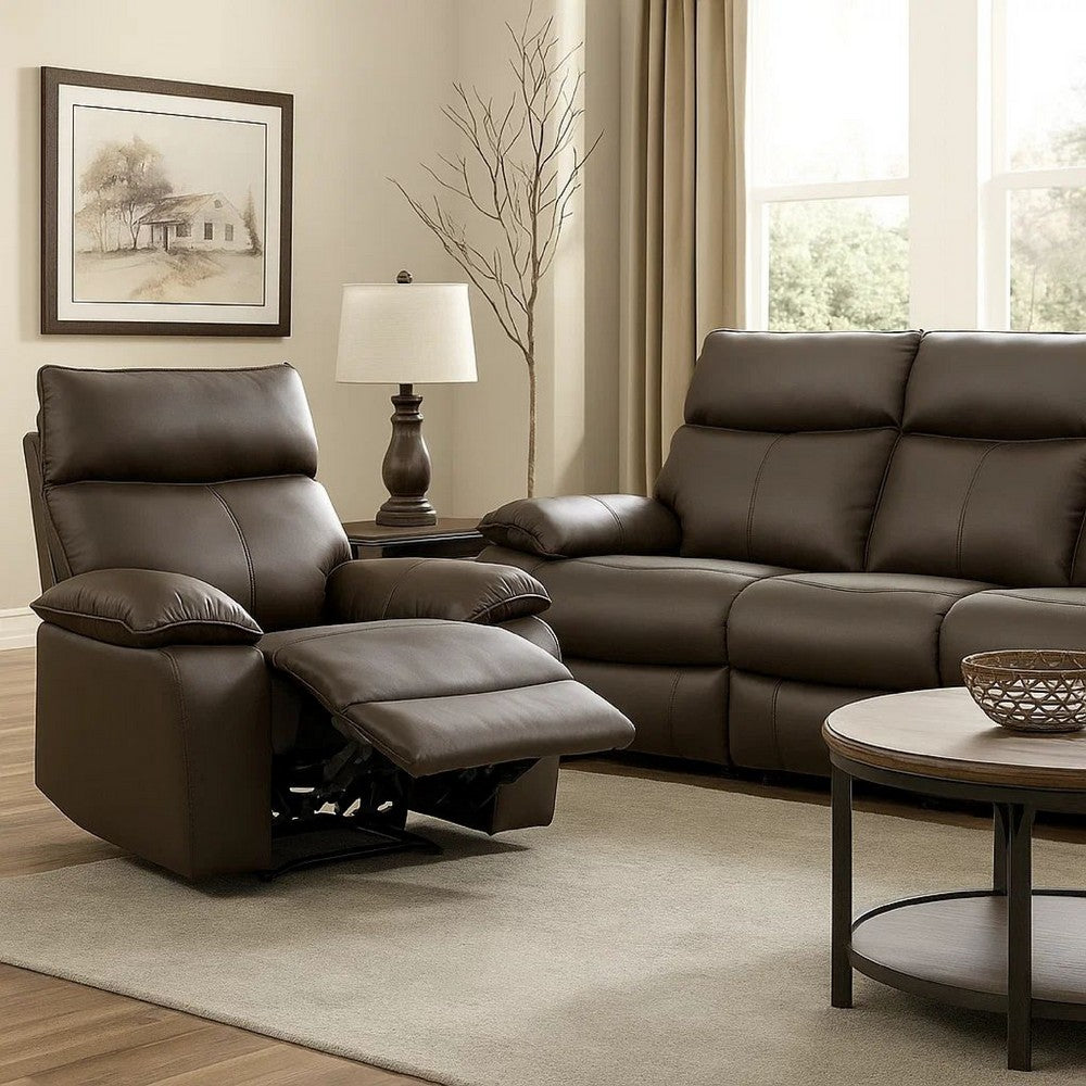 Ozy Manual Recliner Chair | Pillow Top Arms | Dark Brown Leather Match
