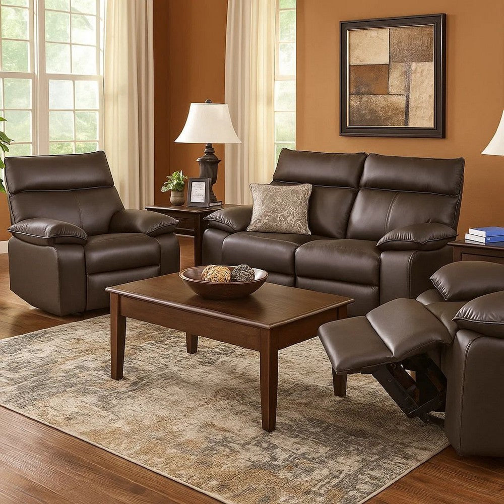Ozy Manual Recliner Chair | Pillow Top Arms | Dark Brown Leather Match