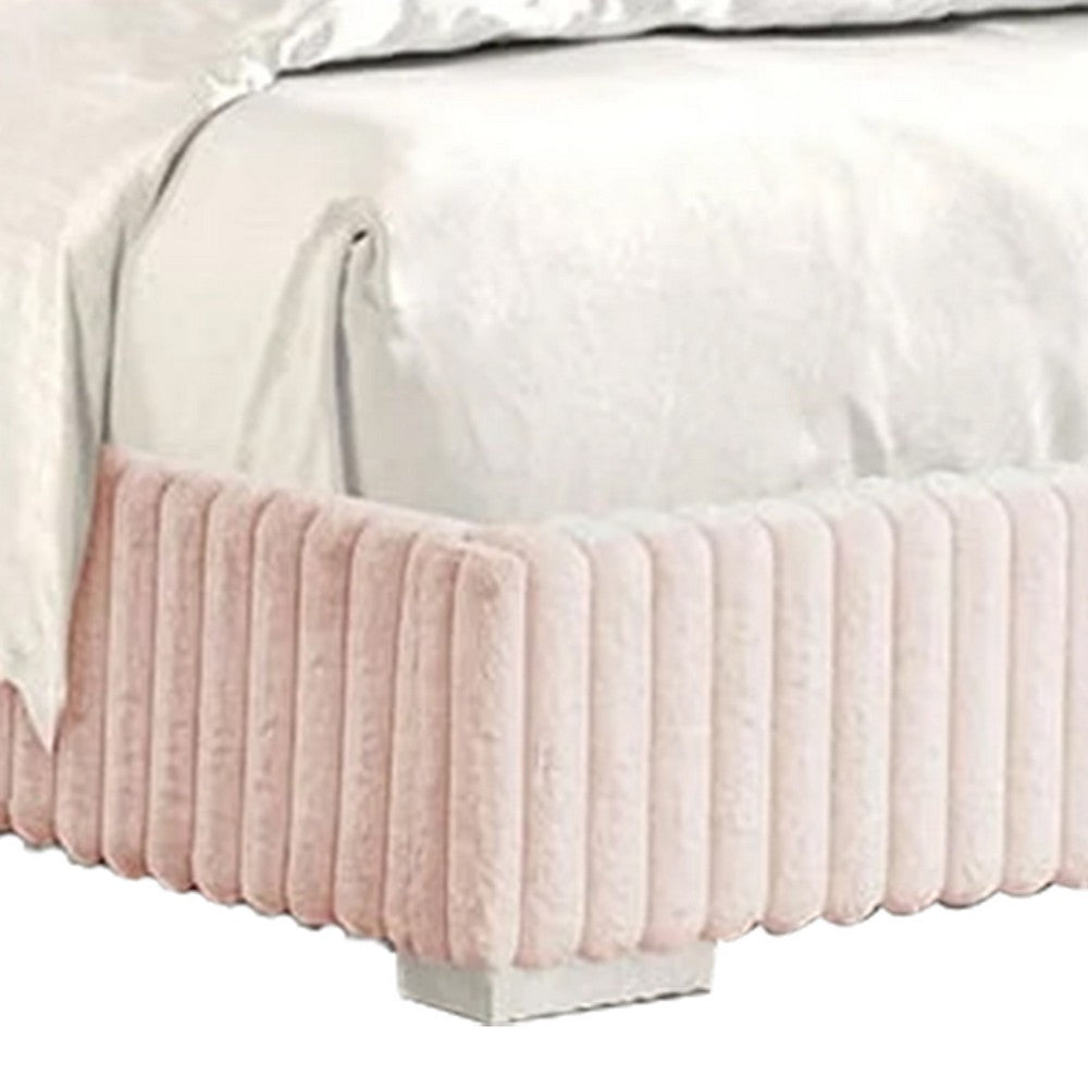 Wolo Full Size Bed | Pink Channel Tufted Fur Chenille Upholstery BM340968