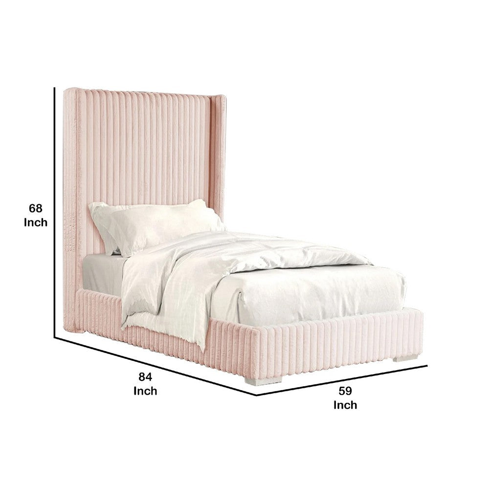 Wolo Full Size Bed | Pink Channel Tufted Fur Chenille Upholstery BM340968