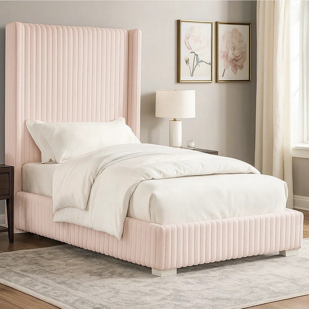 Wolo Full Size Bed | Pink Channel Tufted Fur Chenille Upholstery BM340968