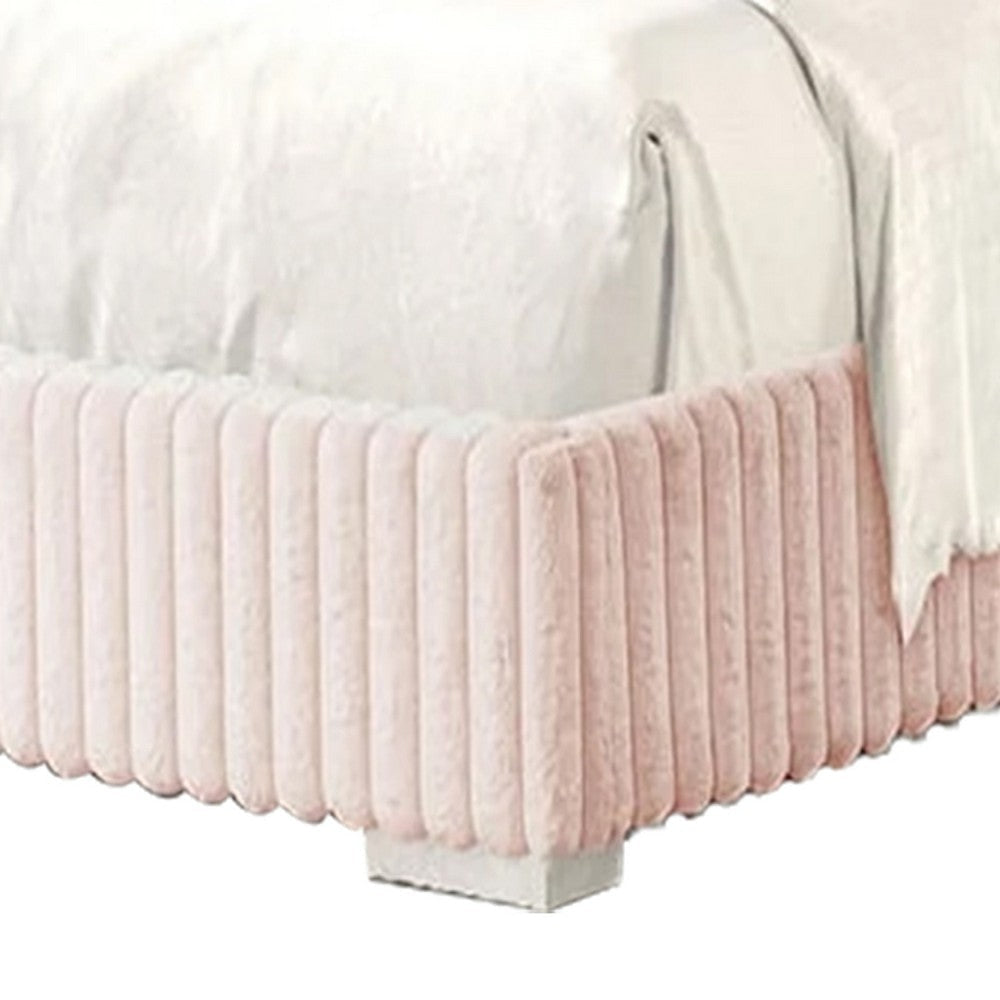 Wolo Twin Size Bed | Pink Channel Tufted Fur Chenille Upholstery BM340969