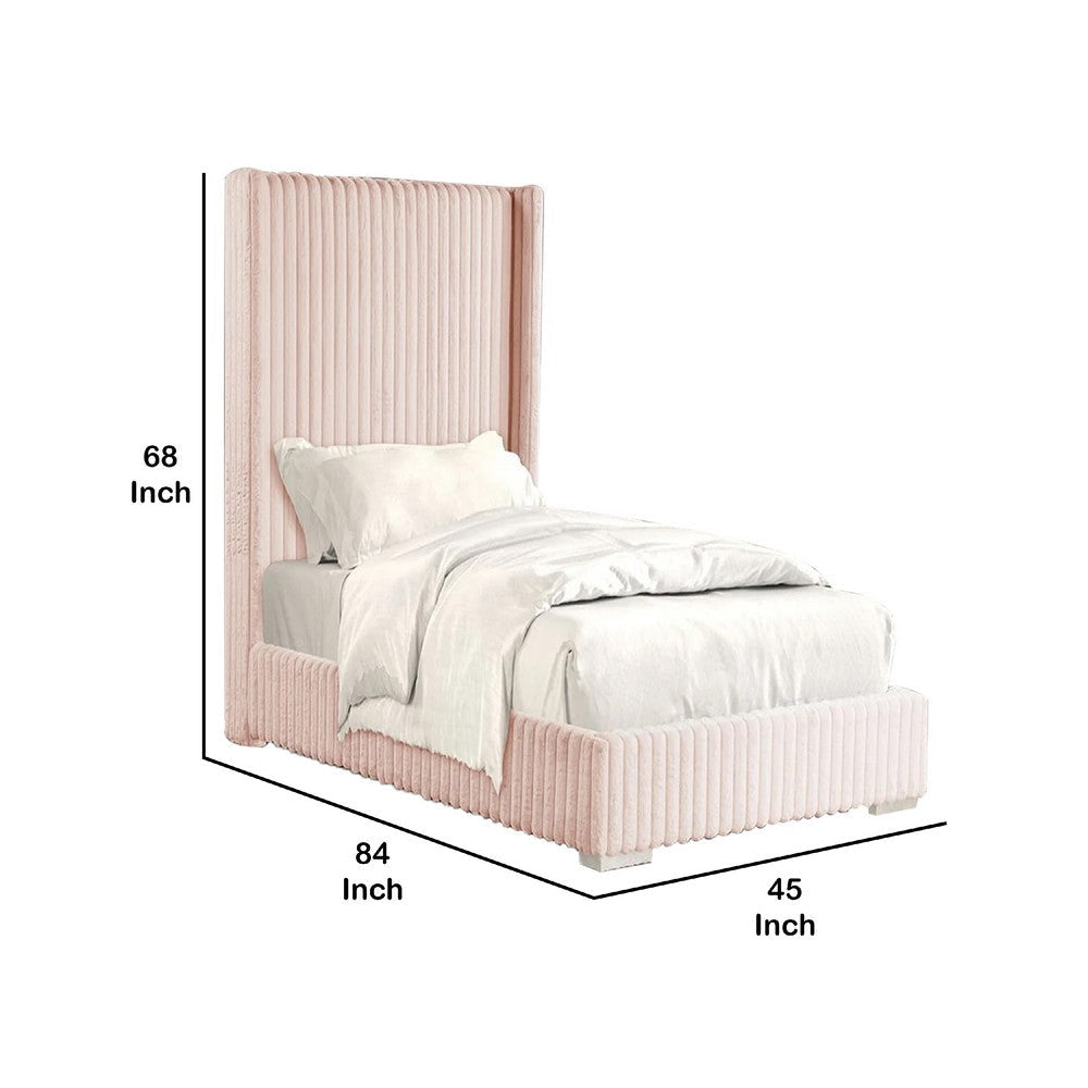 Wolo Twin Size Bed | Pink Channel Tufted Fur Chenille Upholstery BM340969