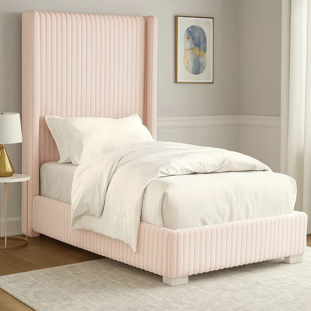 Wolo Twin Size Bed | Pink Channel Tufted Fur Chenille Upholstery