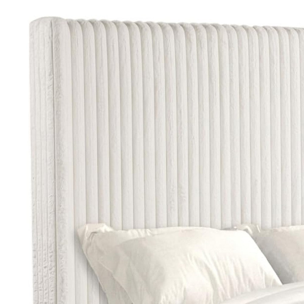 Wolo King Size Bed | White Channel Tufted Fur Chenille Upholstery BM340970