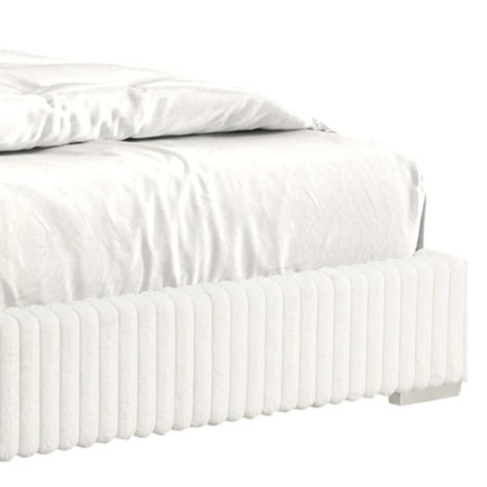Wolo King Size Bed | White Channel Tufted Fur Chenille Upholstery BM340970