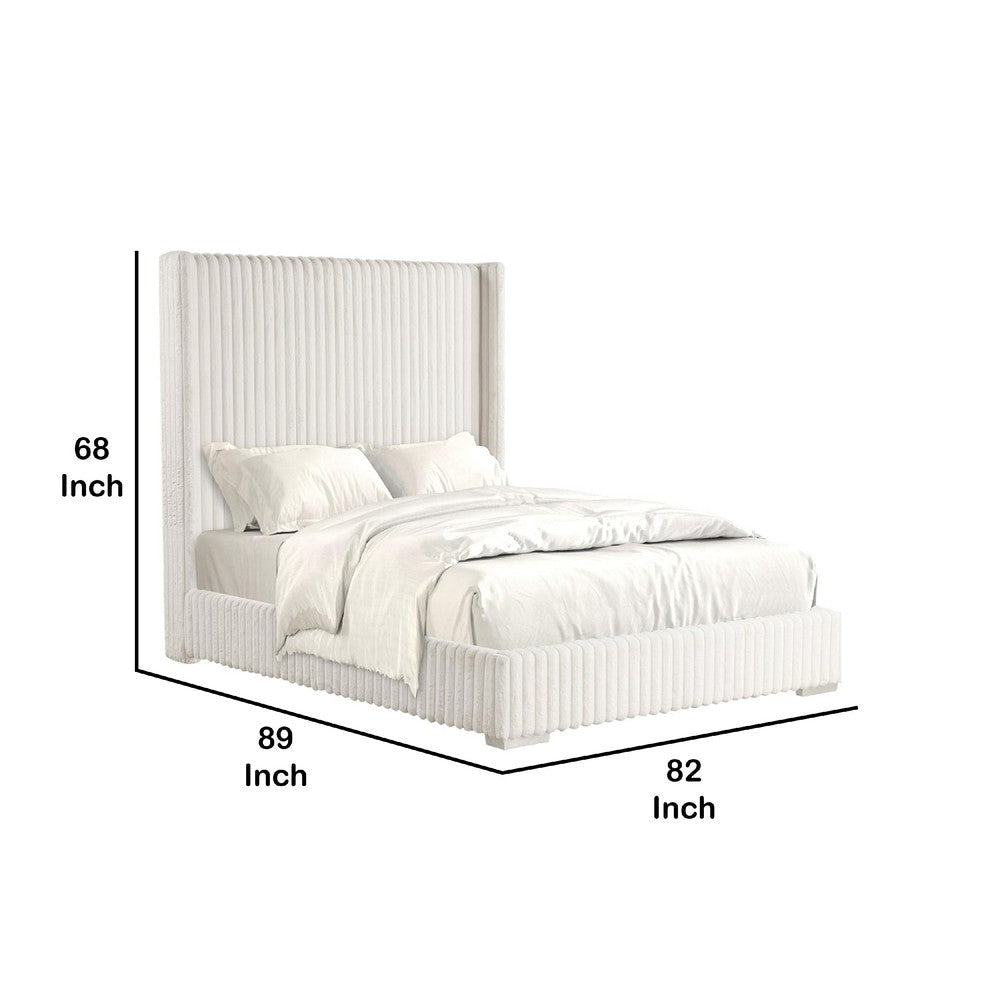 Wolo King Size Bed | White Channel Tufted Fur Chenille Upholstery BM340970