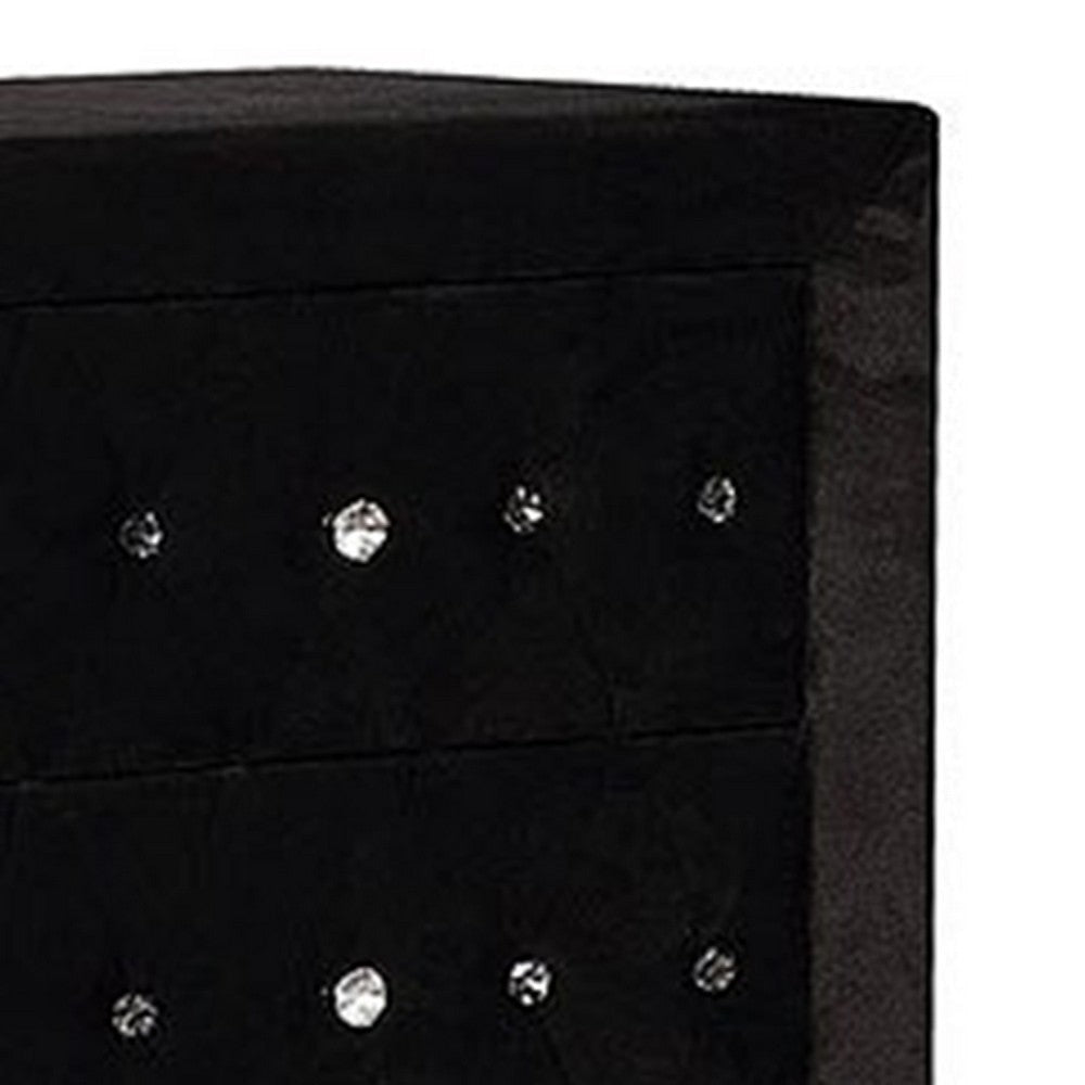 Rea Tall Dresser Chest | 5 Drawers w Crystal Knobs | Black Velvet Upholstery BM340971