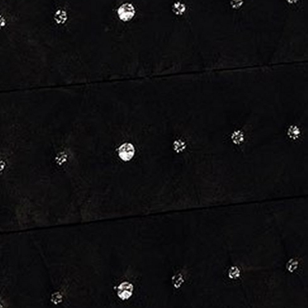 Rea Tall Dresser Chest | 5 Drawers w Crystal Knobs | Black Velvet Upholstery BM340971