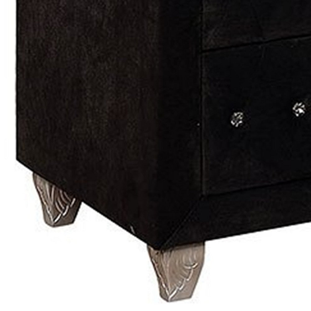 Rea Tall Dresser Chest | 5 Drawers w Crystal Knobs | Black Velvet Upholstery BM340971
