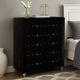 Rea Tall Dresser Chest | 5 Drawers w Crystal Knobs | Black Velvet Upholstery BM340971
