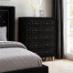 Rea Tall Dresser Chest | 5 Drawers w Crystal Knobs | Black Velvet Upholstery
