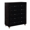 Rea Tall Dresser Chest | 5 Drawers w Crystal Knobs | Black Velvet Upholstery BM340971
