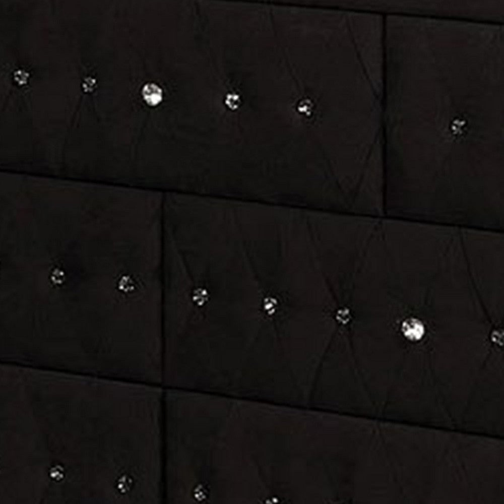 Rea Wide Dresser | 7 Drawers w Crystal Knobs | Black Velvet Upholstery BM340972
