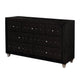 Rea Wide Dresser | 7 Drawers w Crystal Knobs | Black Velvet Upholstery BM340972