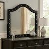 Rea Dresser Vanity Mirror | Crystal Tufted Black Velvet Upholstered Arched Frame BM340973