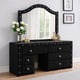 Rea Dresser Vanity Mirror | Crystal Tufted Black Velvet Upholstered Arched Frame BM340973