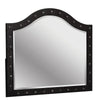 Rea Dresser Vanity Mirror | Crystal Tufted Black Velvet Upholstered Arched Frame BM340973