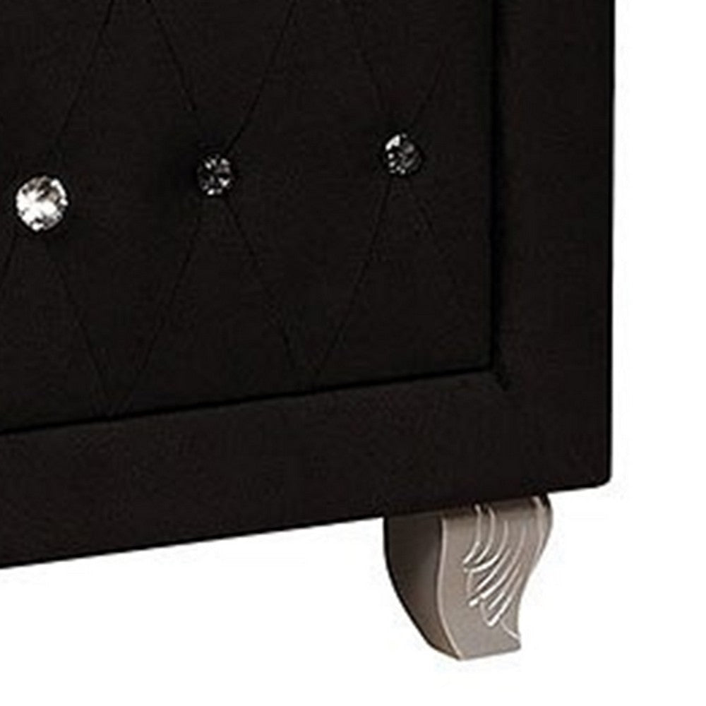 Rea Nightstand | 2 Drawers w Crystal Knobs | Black Velvet Upholstery BM340974