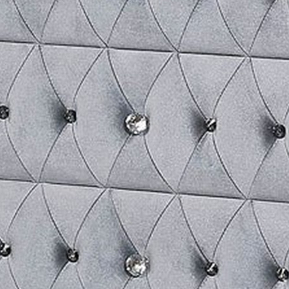 Rea Tall Dresser Chest | 5 Drawers w Crystal Knobs | Gray Velvet Upholstery BM340975