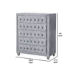 Rea Tall Dresser Chest | 5 Drawers w Crystal Knobs | Gray Velvet Upholstery BM340975