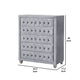 Rea Tall Dresser Chest | 5 Drawers w Crystal Knobs | Gray Velvet Upholstery BM340975