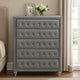 Rea Tall Dresser Chest | 5 Drawers w Crystal Knobs | Gray Velvet Upholstery BM340975