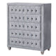 Rea Tall Dresser Chest | 5 Drawers w Crystal Knobs | Gray Velvet Upholstery BM340975