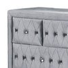 Rea Wide Dresser | 7 Drawers w Crystal Knobs | Gray Velvet Upholstery BM340976