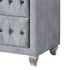 Rea Wide Dresser | 7 Drawers w Crystal Knobs | Gray Velvet Upholstery BM340976
