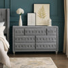 Rea Wide Dresser | 7 Drawers w Crystal Knobs | Gray Velvet Upholstery BM340976