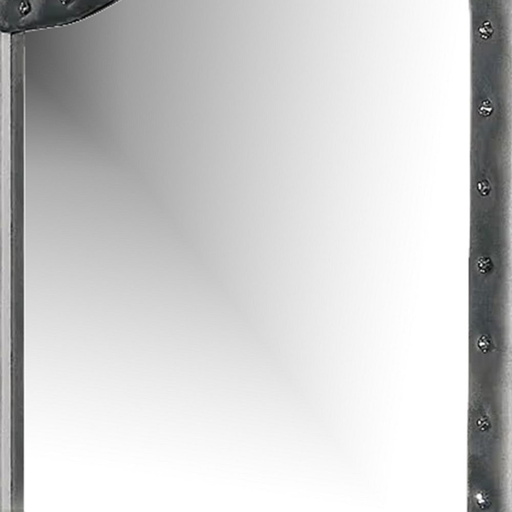 Rea Dresser Vanity Mirror | Crystal Tufted Gray Velvet Upholstery Arched Frame BM340977