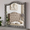 Rea Dresser Vanity Mirror | Crystal Tufted Gray Velvet Upholstery Arched Frame BM340977
