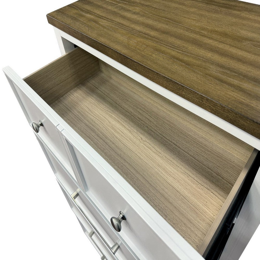 Tela Tall Dresser Chest | 5 Drawers w/ Nickel Handles | White & Brown